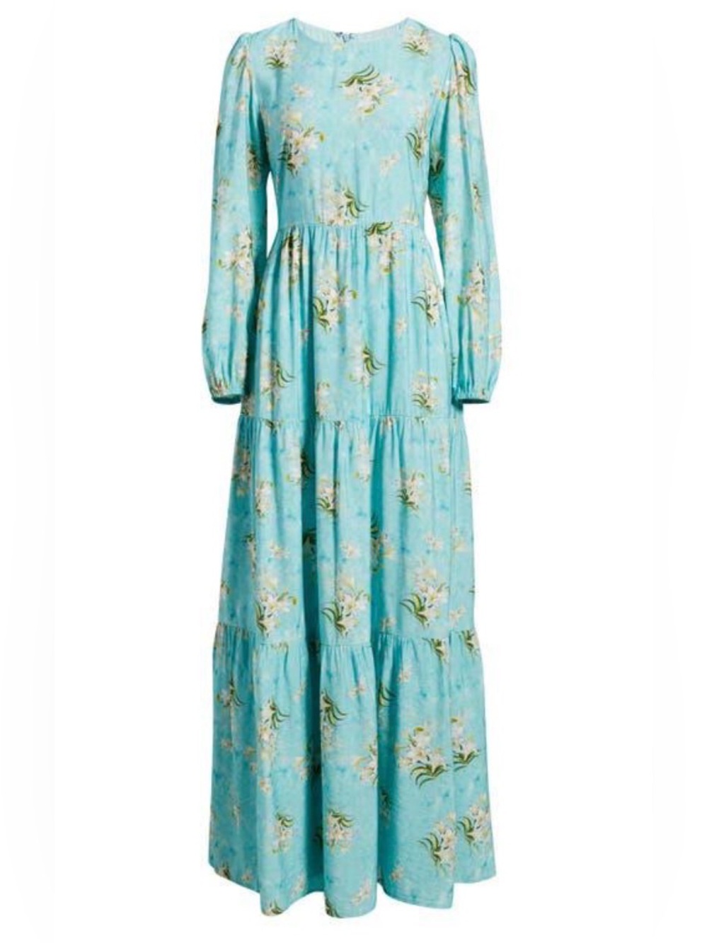 Petal & Pup XL Blue Floral Long Sleeve Tiered Maxi Dress NWOT